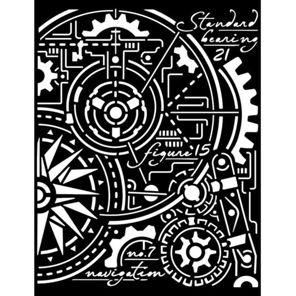 Stamperia - Thick stencil cm 20X25 - Sir Vagabond Aviator gears compass